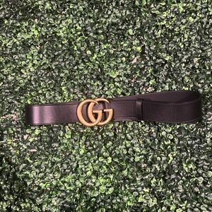 black and gold gucci leather belt women gg logo size 85-34